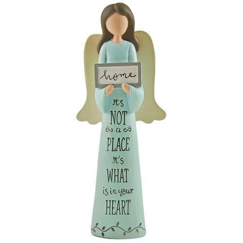 Angel figure holding a home sign