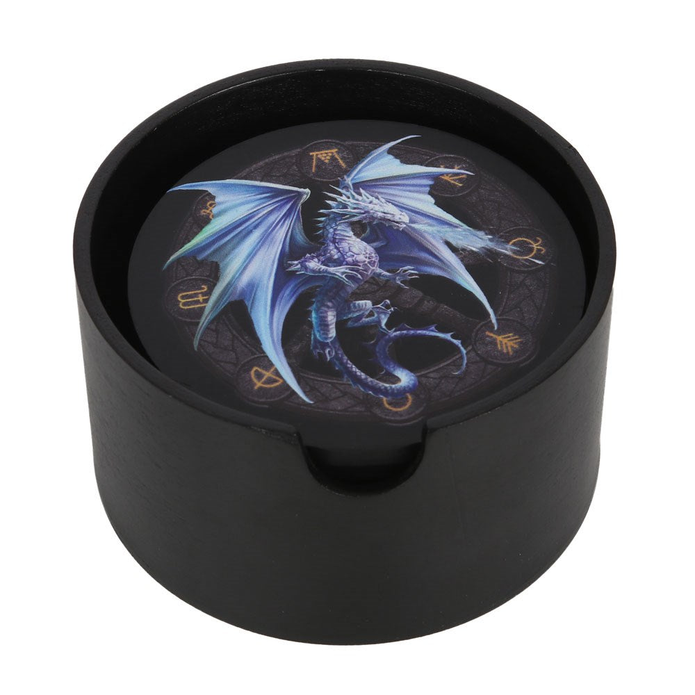 Dragons of the Sabbats coasters by Ann Stokes in holder