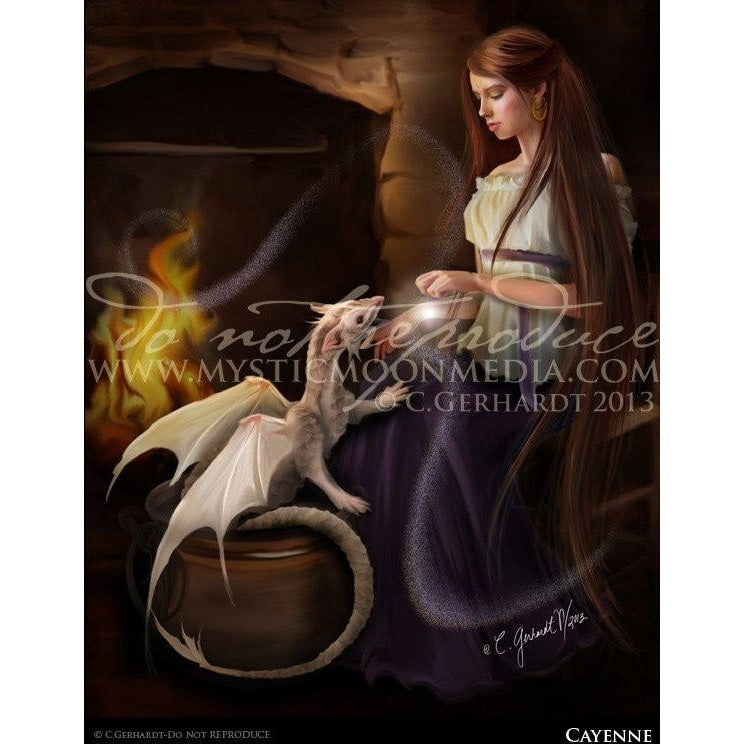 Cayenne, maiden and dragon print