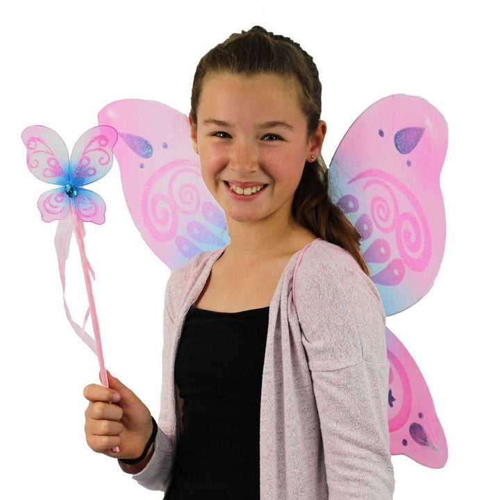 Pink swirl, medium wings and wand set