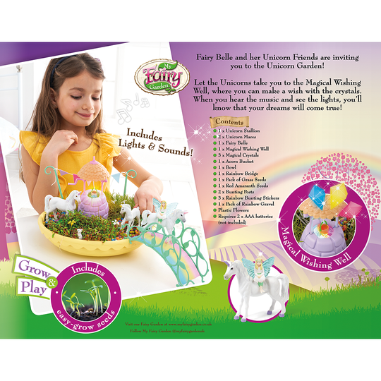 Unicorn Garden and magical wishing well, rear of box
