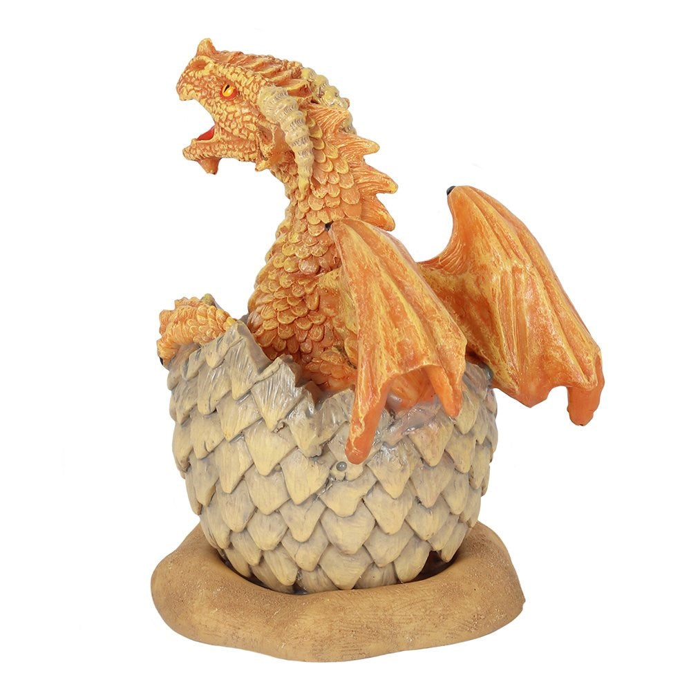 Yellow dragon hatching cone incense burner, Anne stokes. Rear View