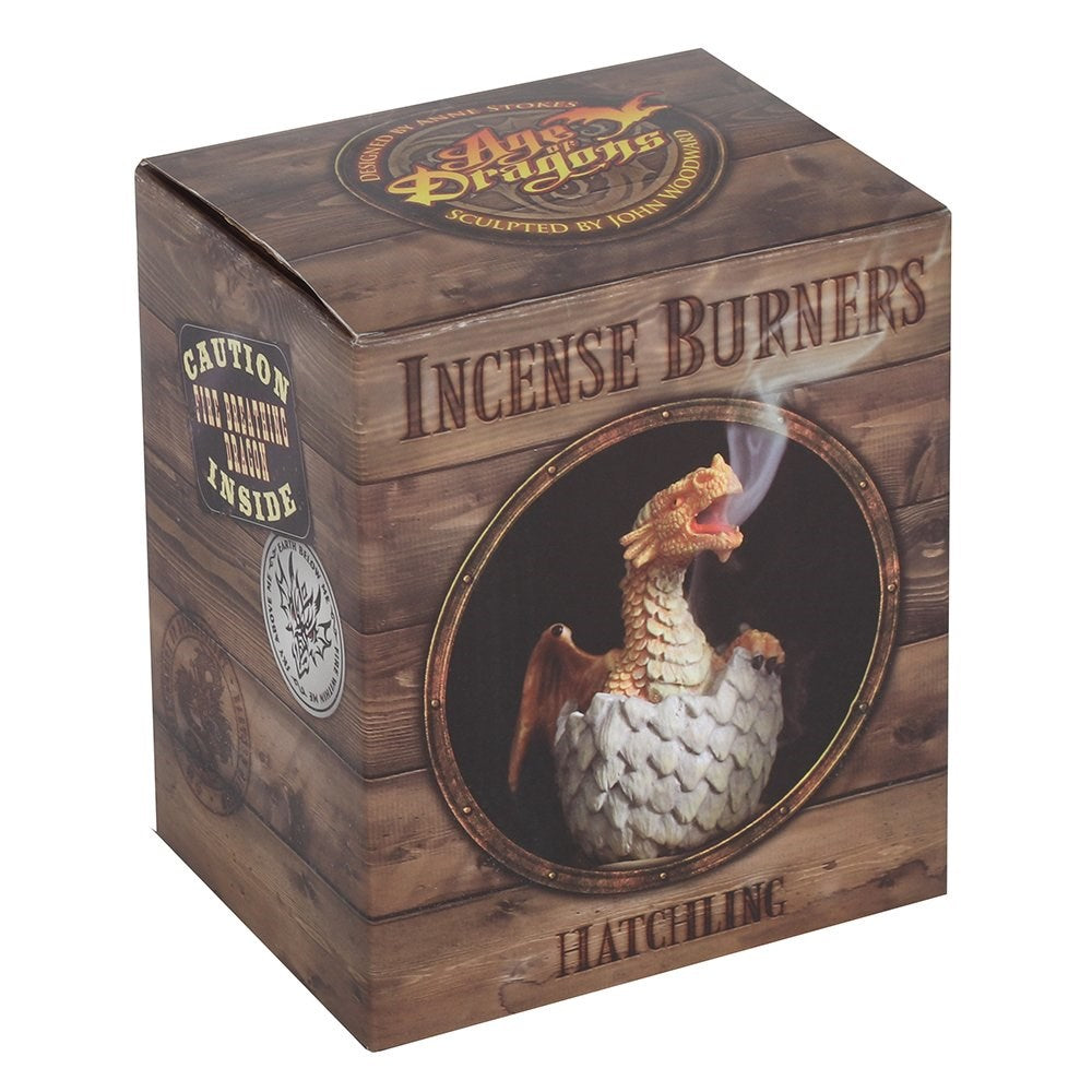 Yellow dragon hatching cone incense burner, Anne stokes, box