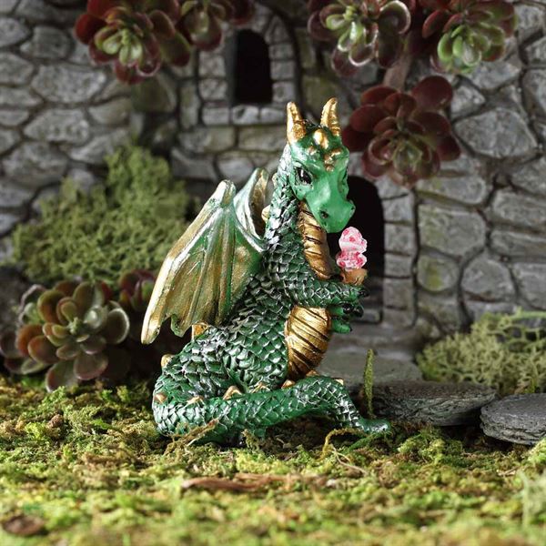 Fairy garden dragon eating ice cream