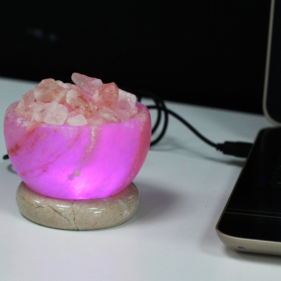 Himalayan Salt lamp. lit (Fire bowl style)