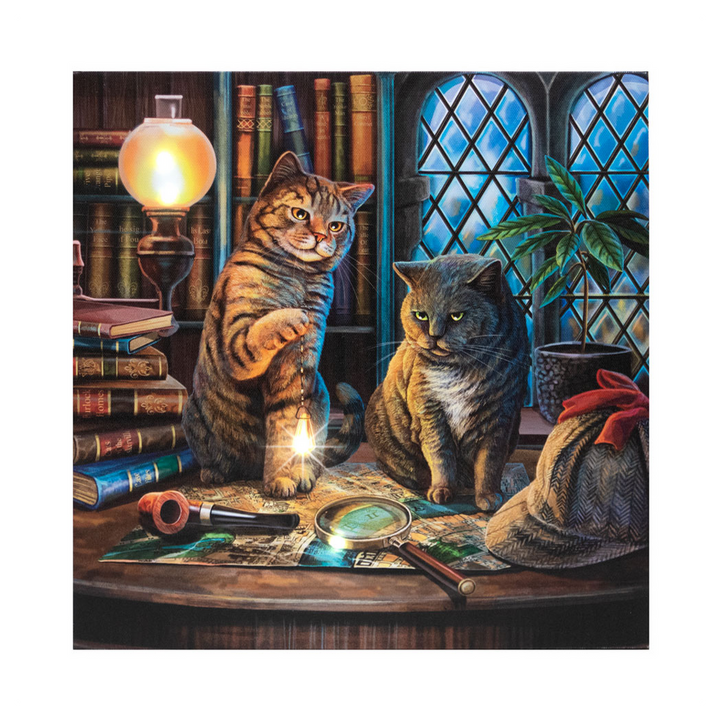 Purrlock Holmes Light Up Canvas Plaque by Lisa Parker