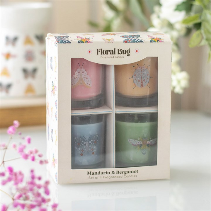 Set of 4 Floral Bug Mandarin &amp; Bergamot Candles