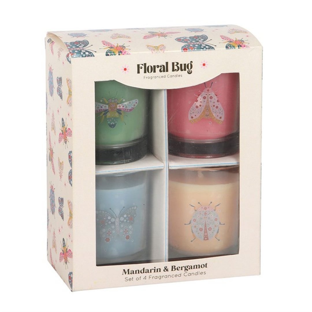 Set of 4 Floral Bug Mandarin &amp; Bergamot Candles