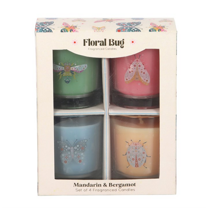 Set of 4 Floral Bug Mandarin &amp; Bergamot Candles