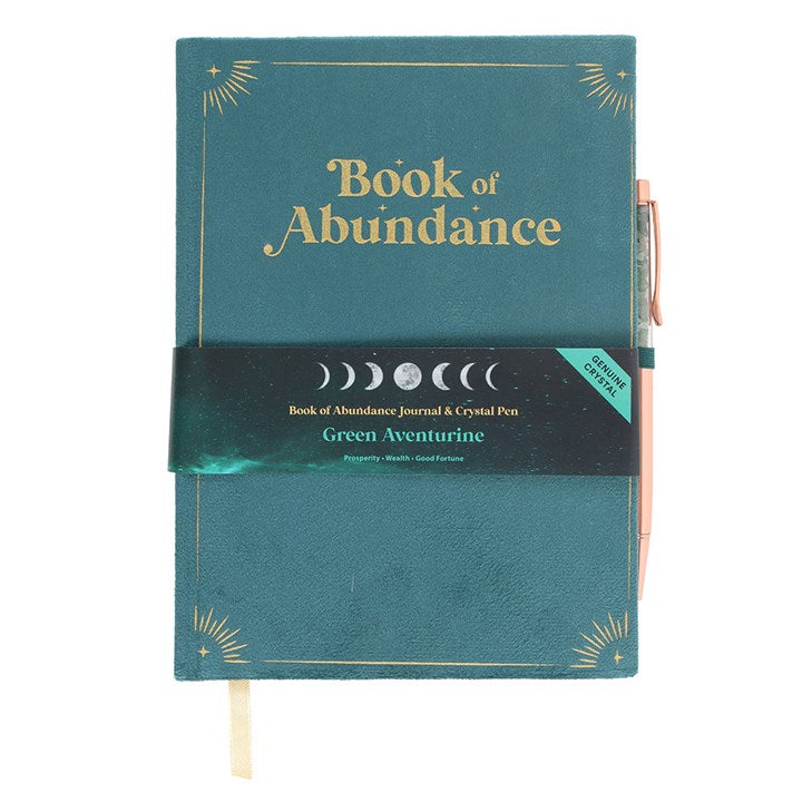 Book of Abundance Journal with Green Aventurine Crystal Pen