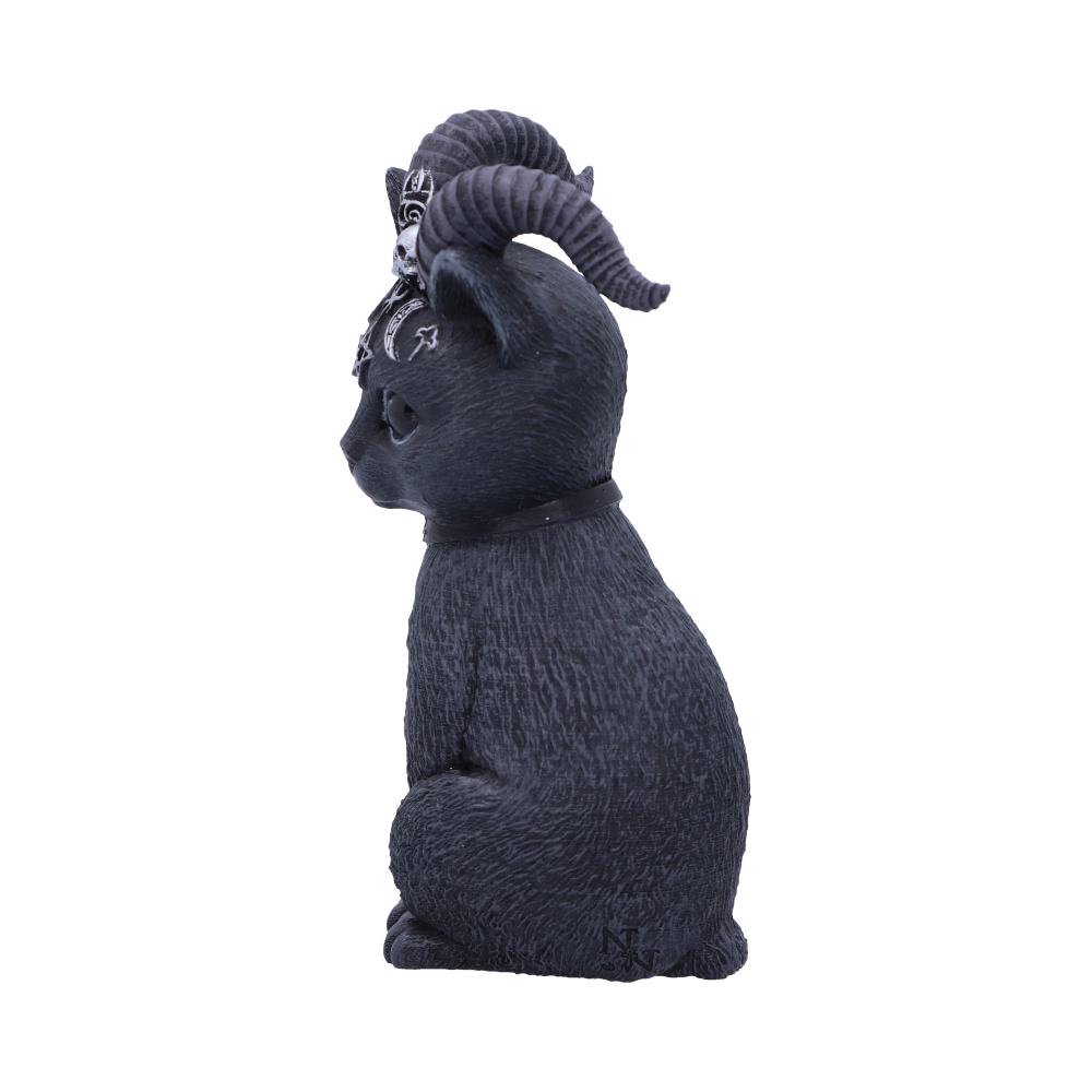 Side of black cat figurine, with horns