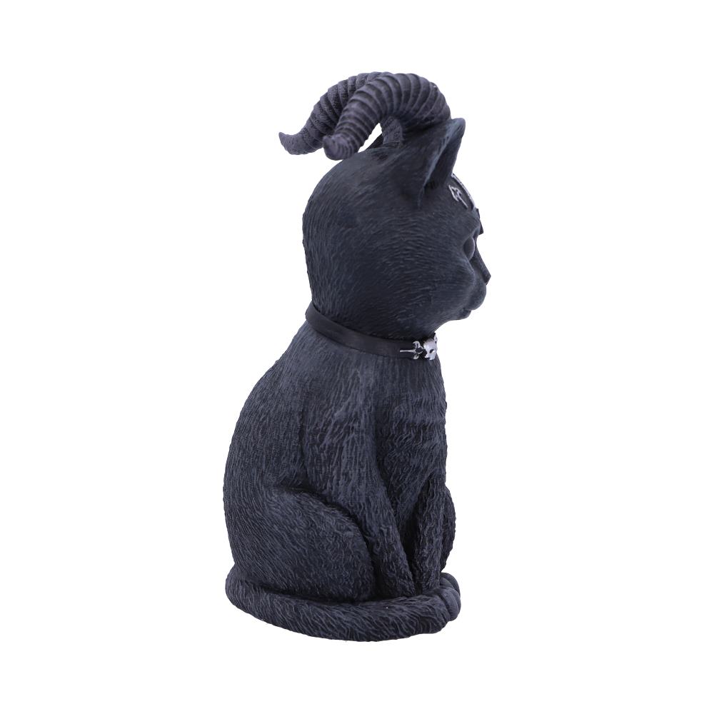 Side view of cute black cat with horns figurine