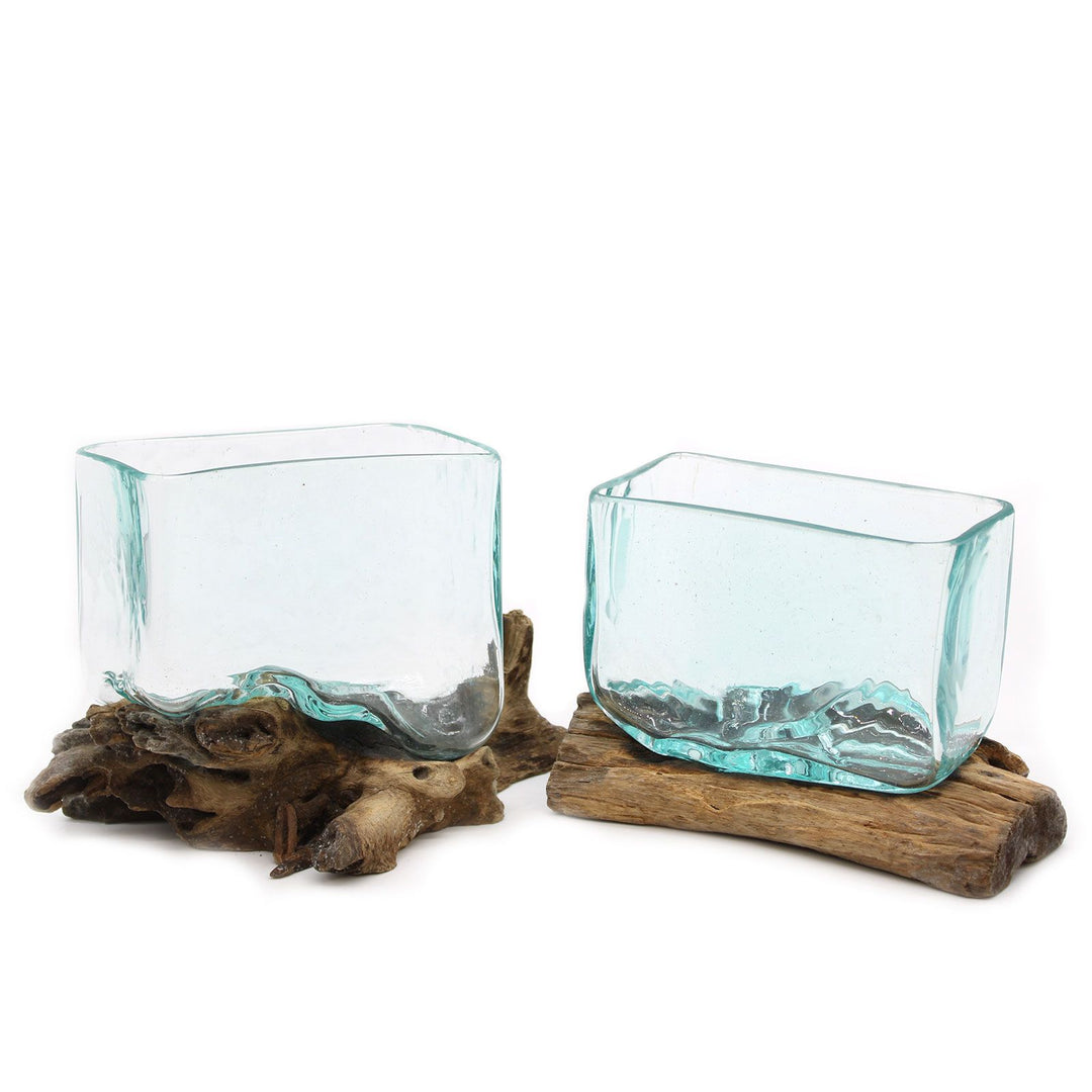 Molten Glass Tank on Wood with Stand - Medium Bowl
