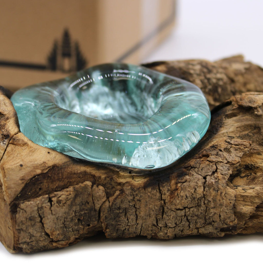 Molten Glass on Wood - Candle Holder