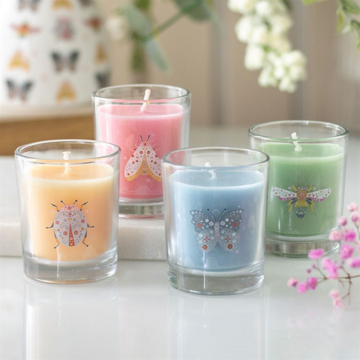 Set of 4 Floral Bug Mandarin &amp; Bergamot Candles