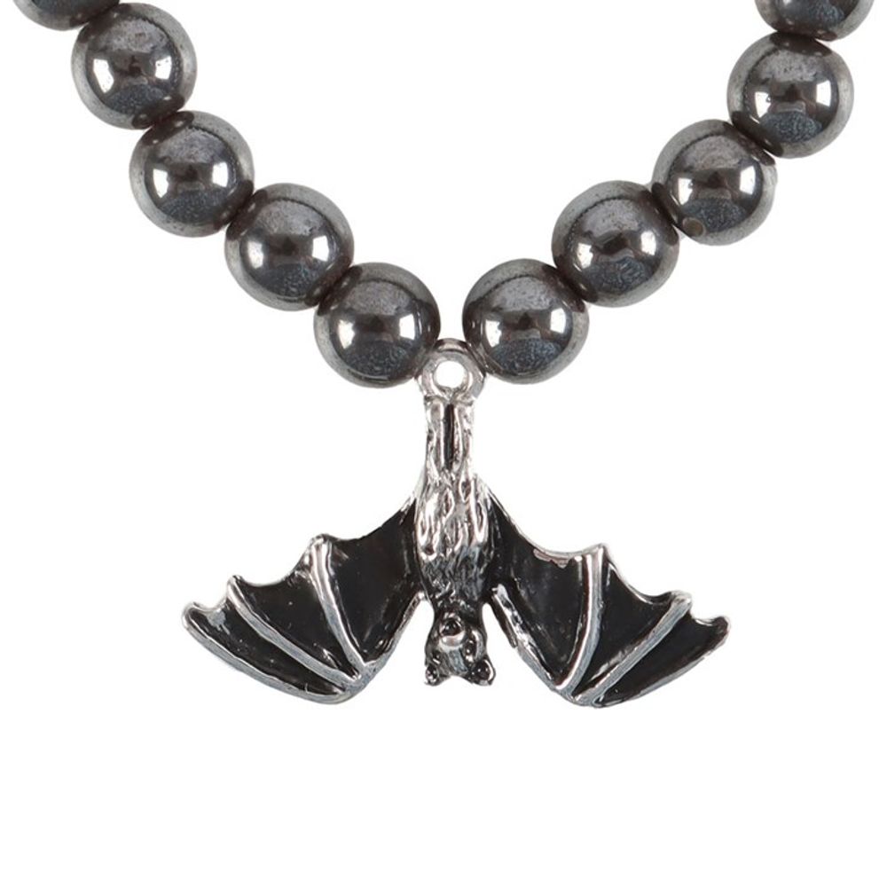 Hanging Bat Hematite Charm Bracelet