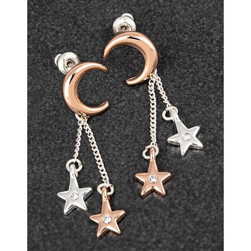 Silver and gold moon and stars ear rings
