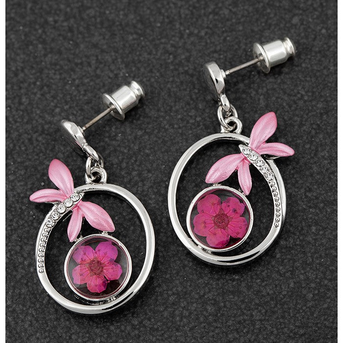 Eternal flowers, dragonfly earrings