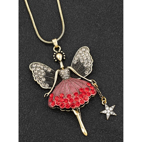 Red antique look fairy necklace
