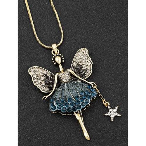 Blue antique look fairy necklace