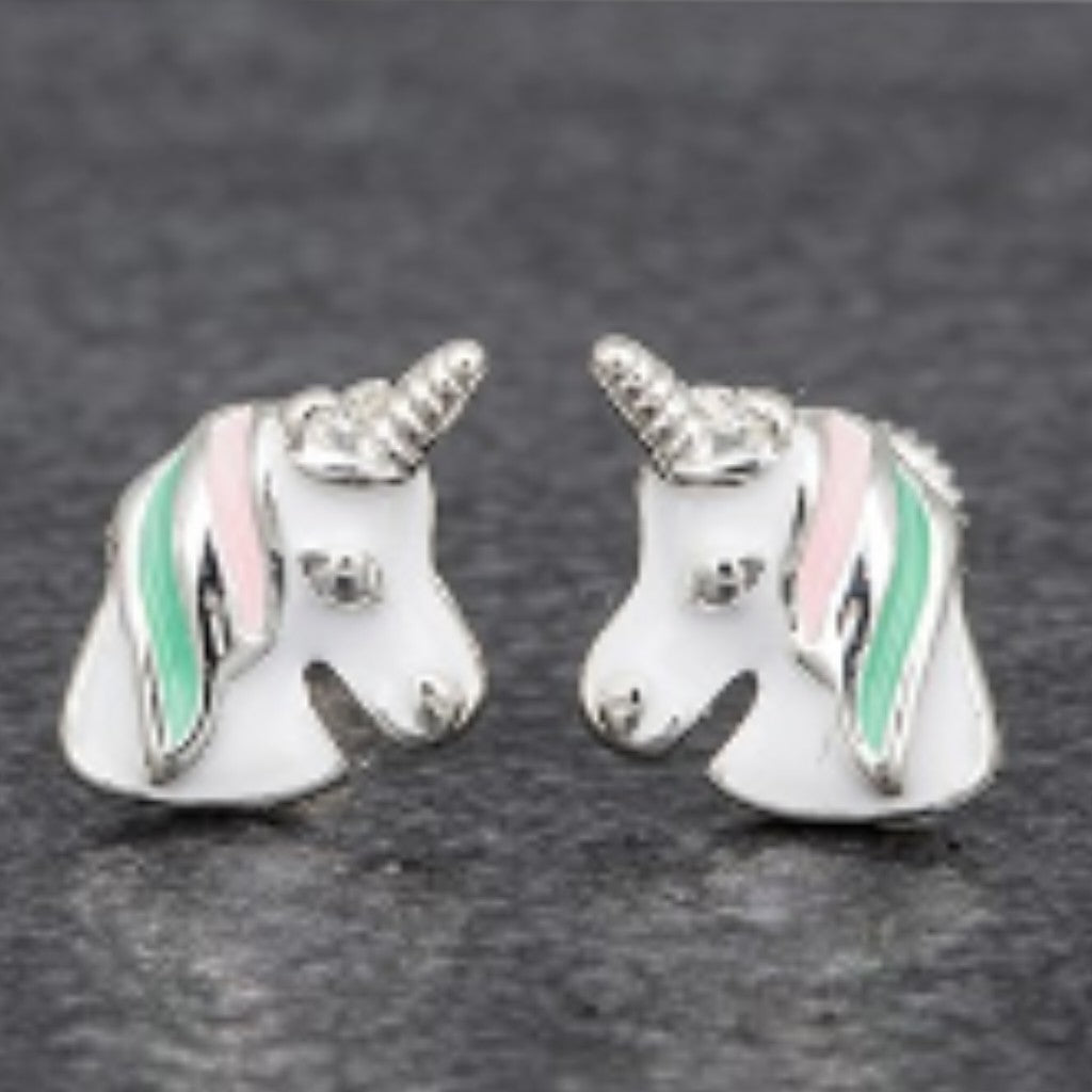 Girls unicorn earrings pink and green mane