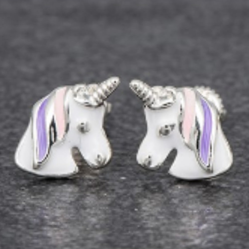 Girls unicorn earrings pink and purple mane