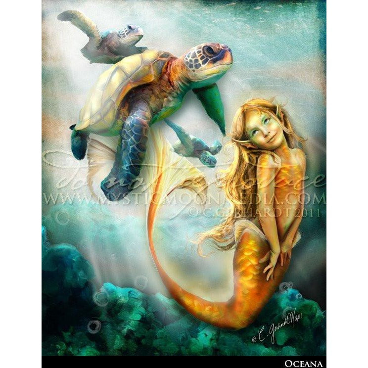 Oceana, Young mermaid and sea turtles print, © Mystic Moon Media LLC