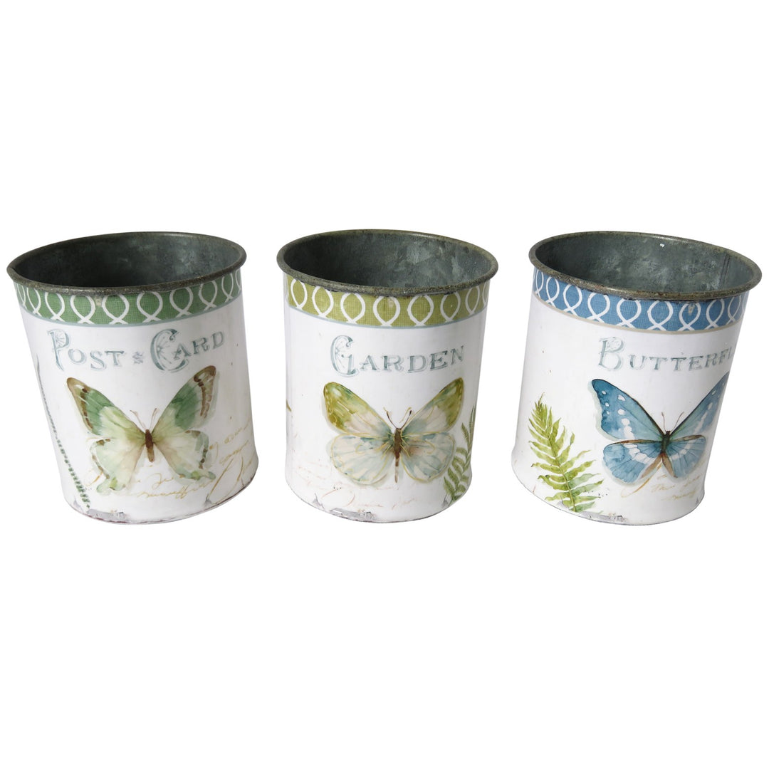 set of 3 butterfly metal pots