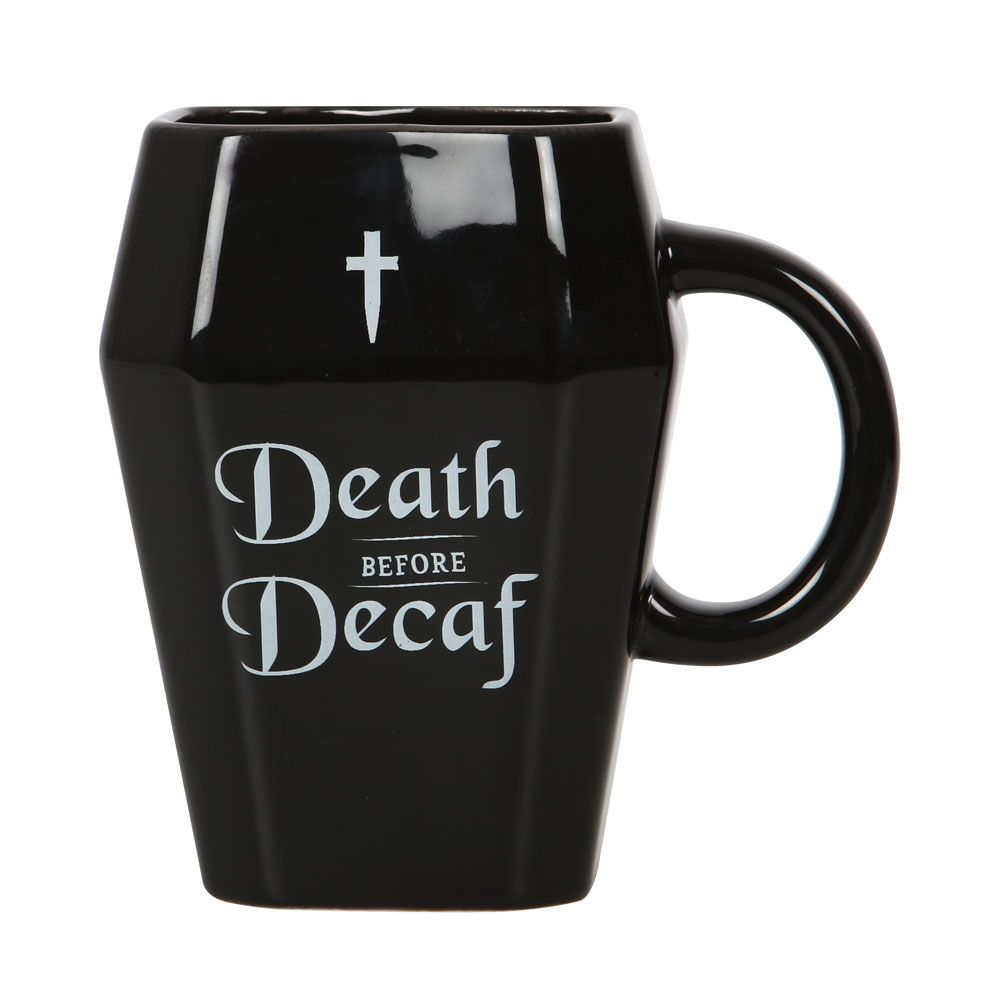 Death Before Decaf Coffin Mug