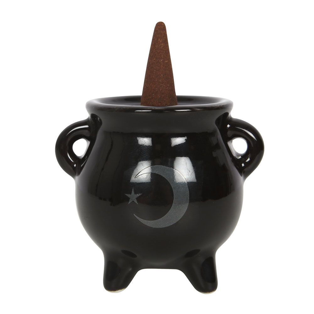 Mystical Moon Cauldron Ceramic Incense Holder