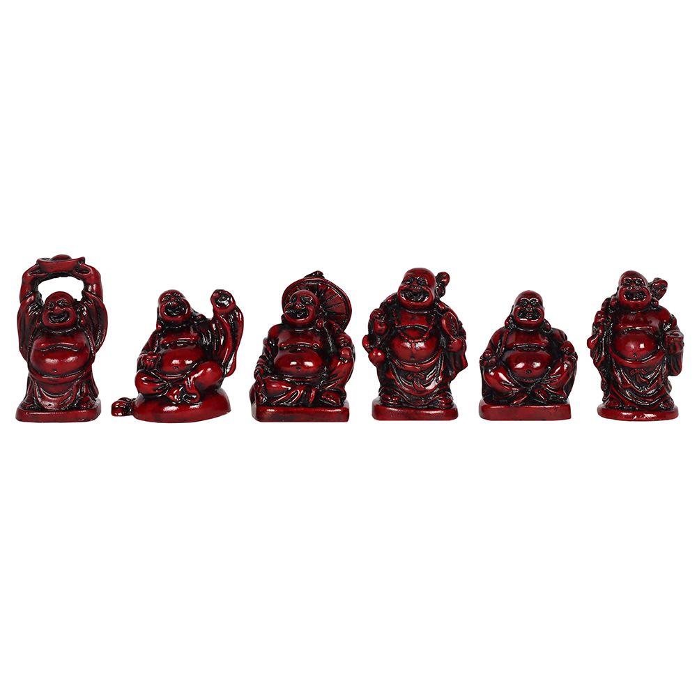 Set of 6 Red Resin Buddhas