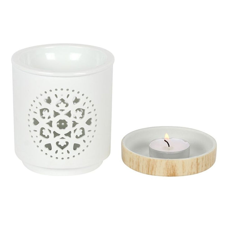 White Mandala Cut Out Oil Burner